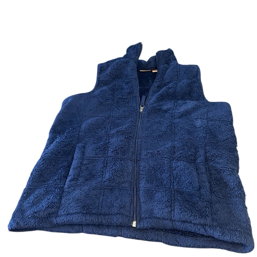 NorthCrest Navy Fuzzy Zip Vest Women’s‎ Medium Sherpa Pockets